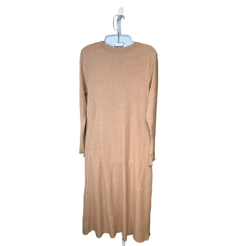 New Stitchdrop Shirred Waffle Knit Sweater Dress Neutral Beige‎ Women’s S - Picture 5 of 6